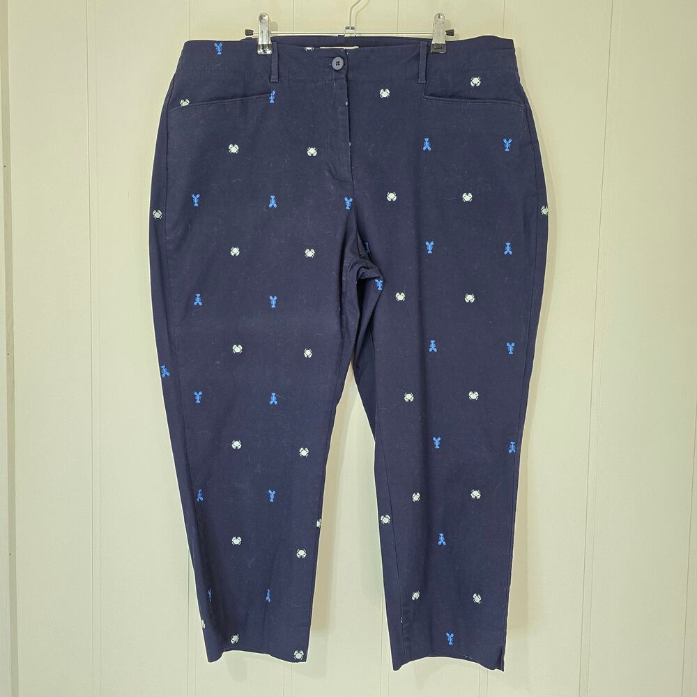 Talbots Embroidered Chino Pants Lobster Crab Nautical Blue size 18W